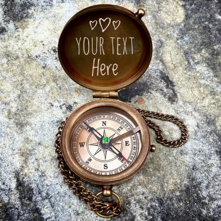 Brass Pocket Compass with Quote and Leather Case